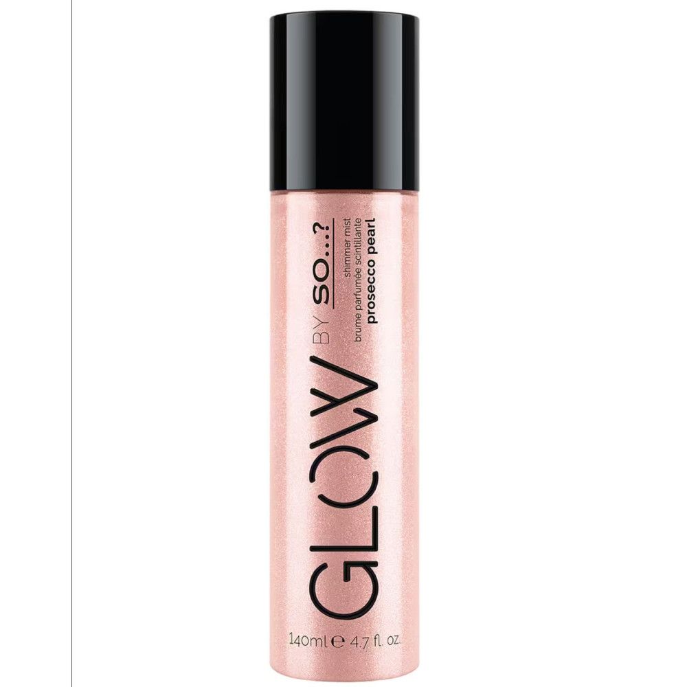 Brume parfumée Prosecco Pearl, debout. Produit avec bouchon noir, inscription Glow et By So...?