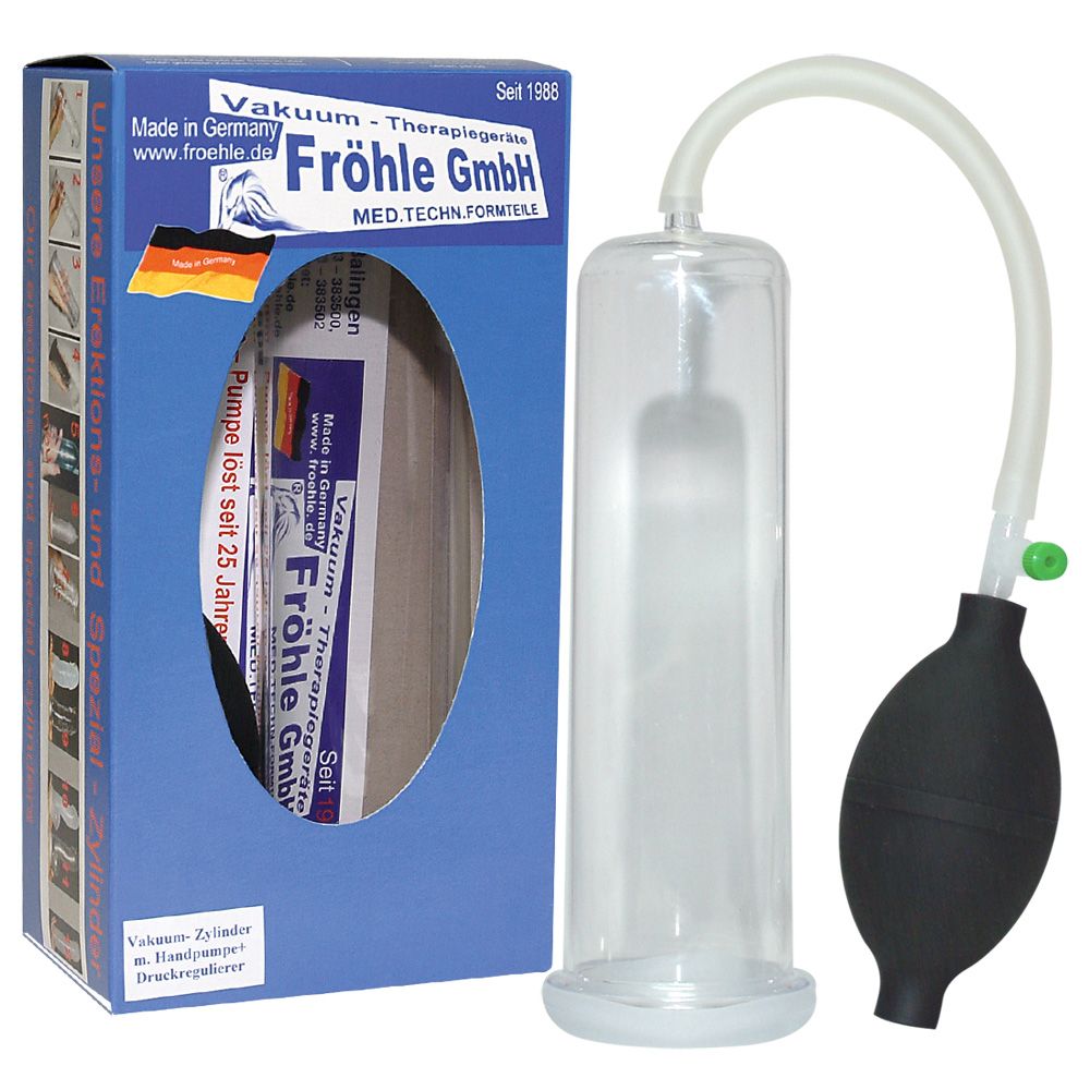 Fröhle GmbH Vakuum-Therapiegeräte verpakking met productafbeelding en informatie.