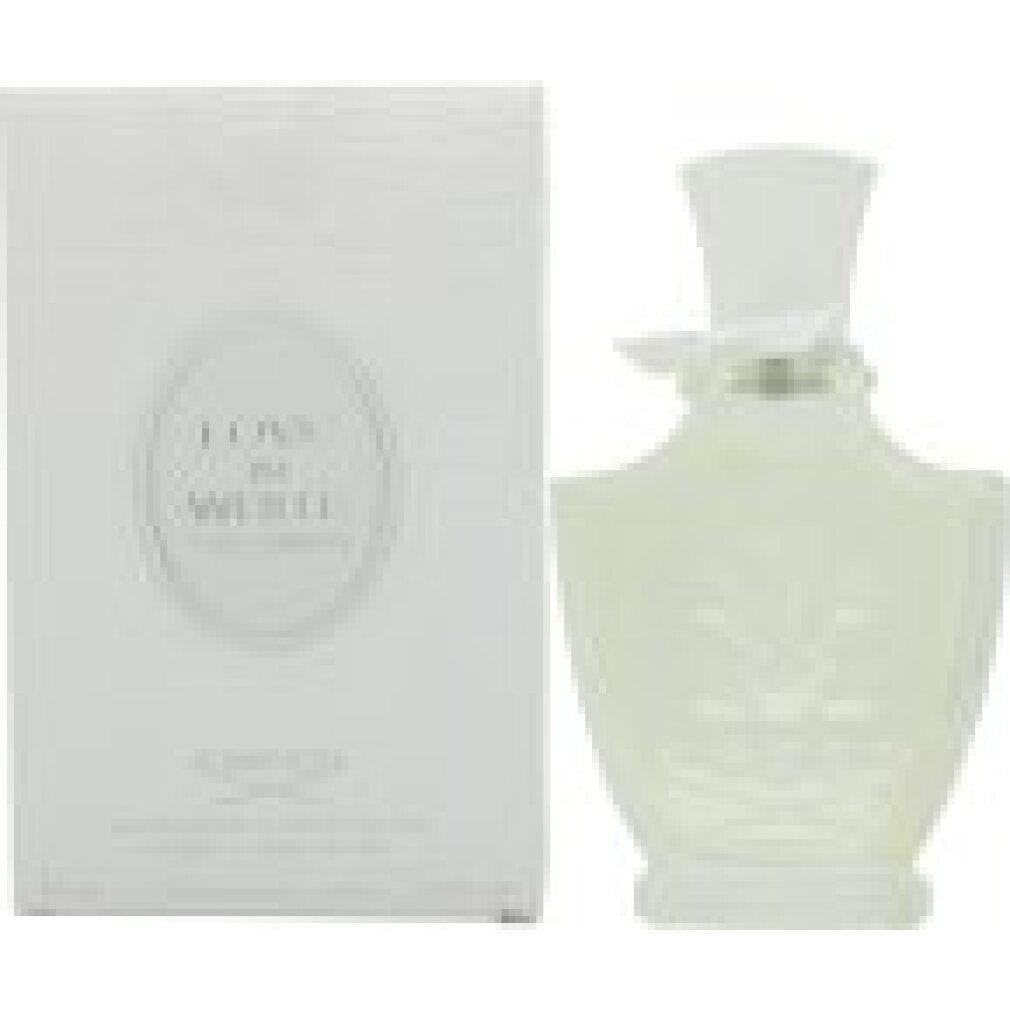 Glazen fles en verpakking. Opschrift: LOVE IN WHITE, CREED.
