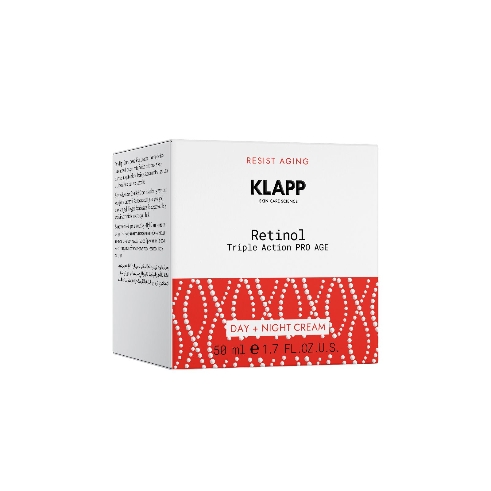 Boîte KLAPP Resist Aging Retinol Triple Action Pro Age crème jour + nuit.