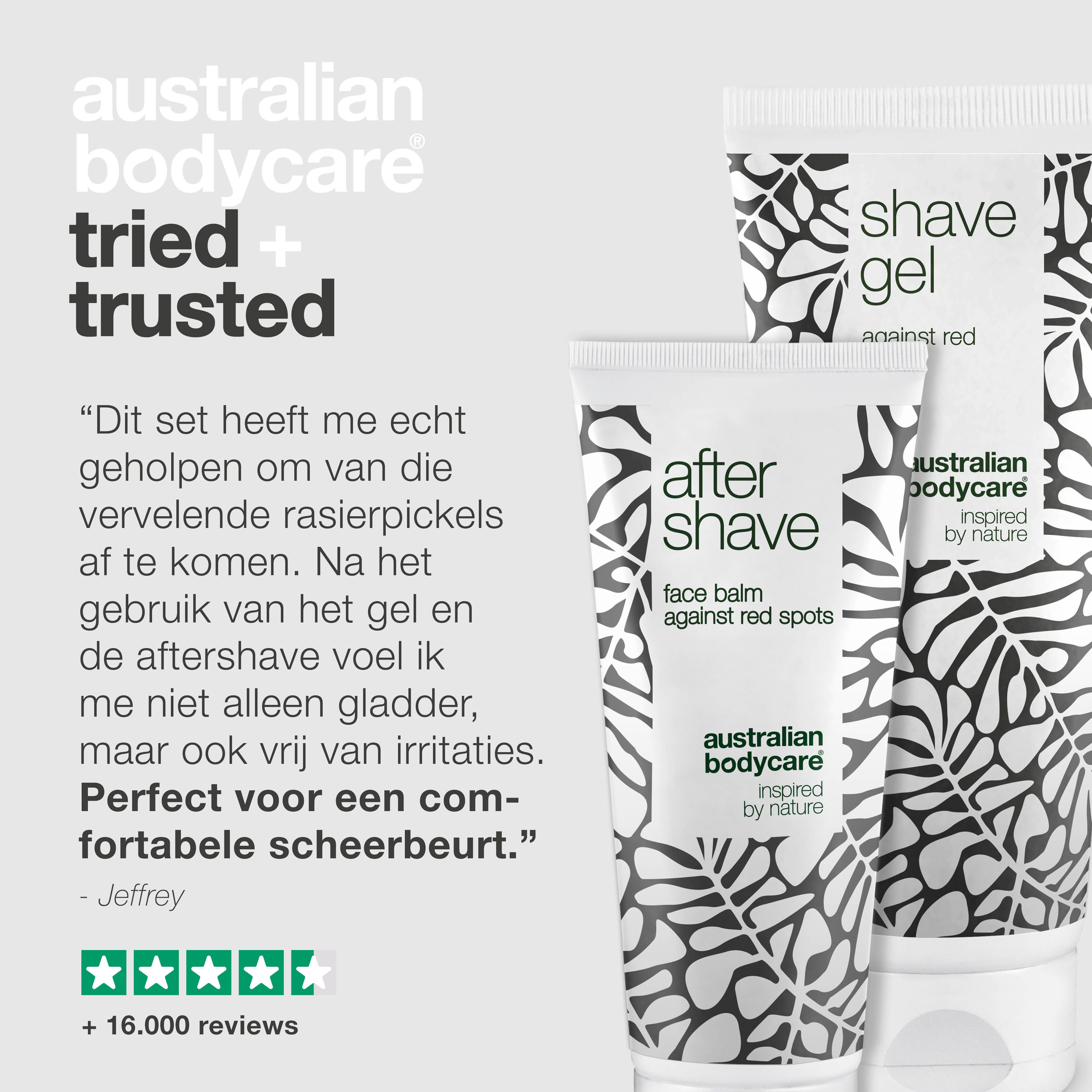 Australian Bodycare: vertrouwd. Citaat over de werking. Vijf sterren beoordeling. Meer dan 16.000 beoordelingen.