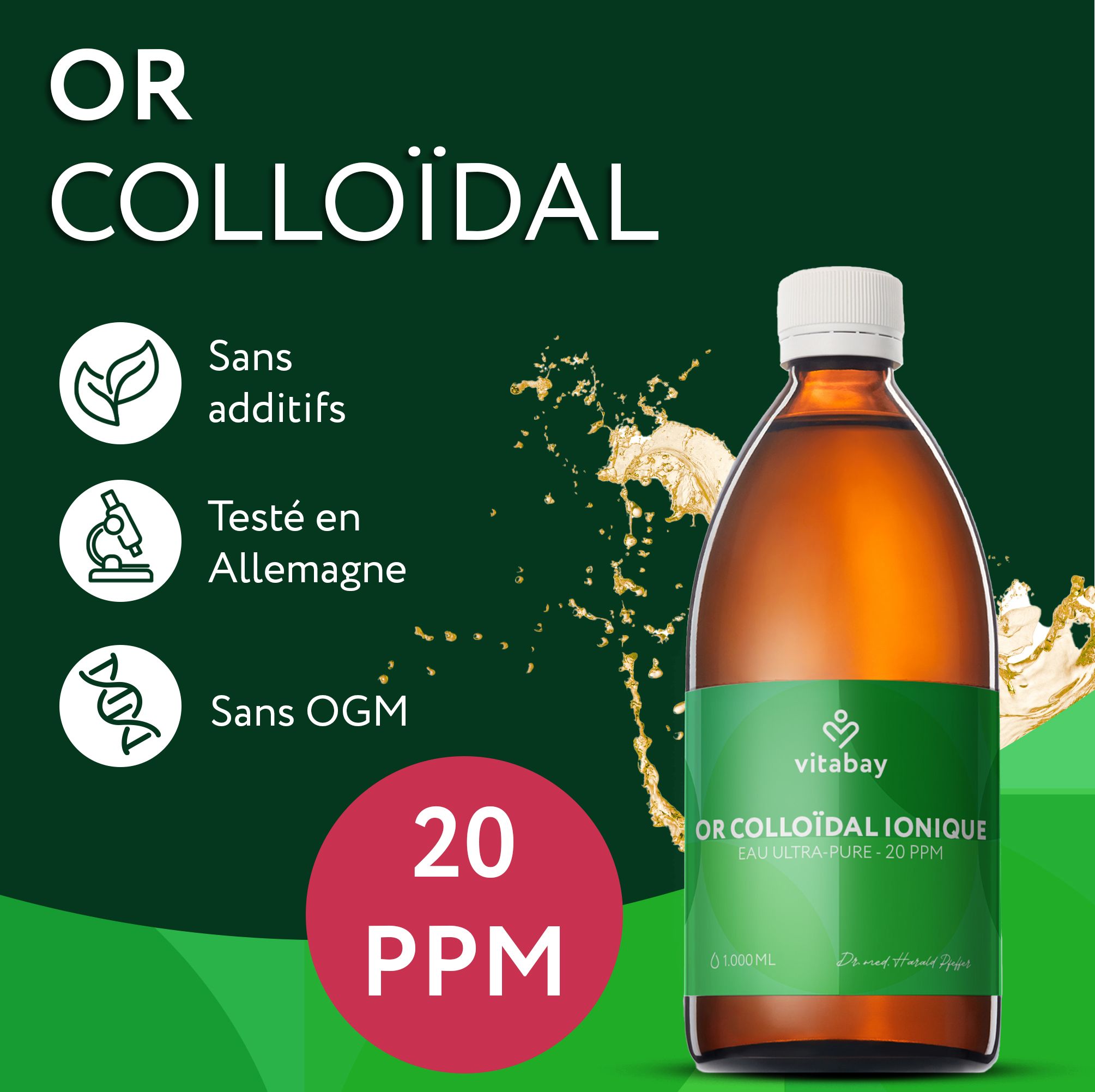 Famille en extérieur avec une bouteille d'Or colloïdal 20 PPM.
