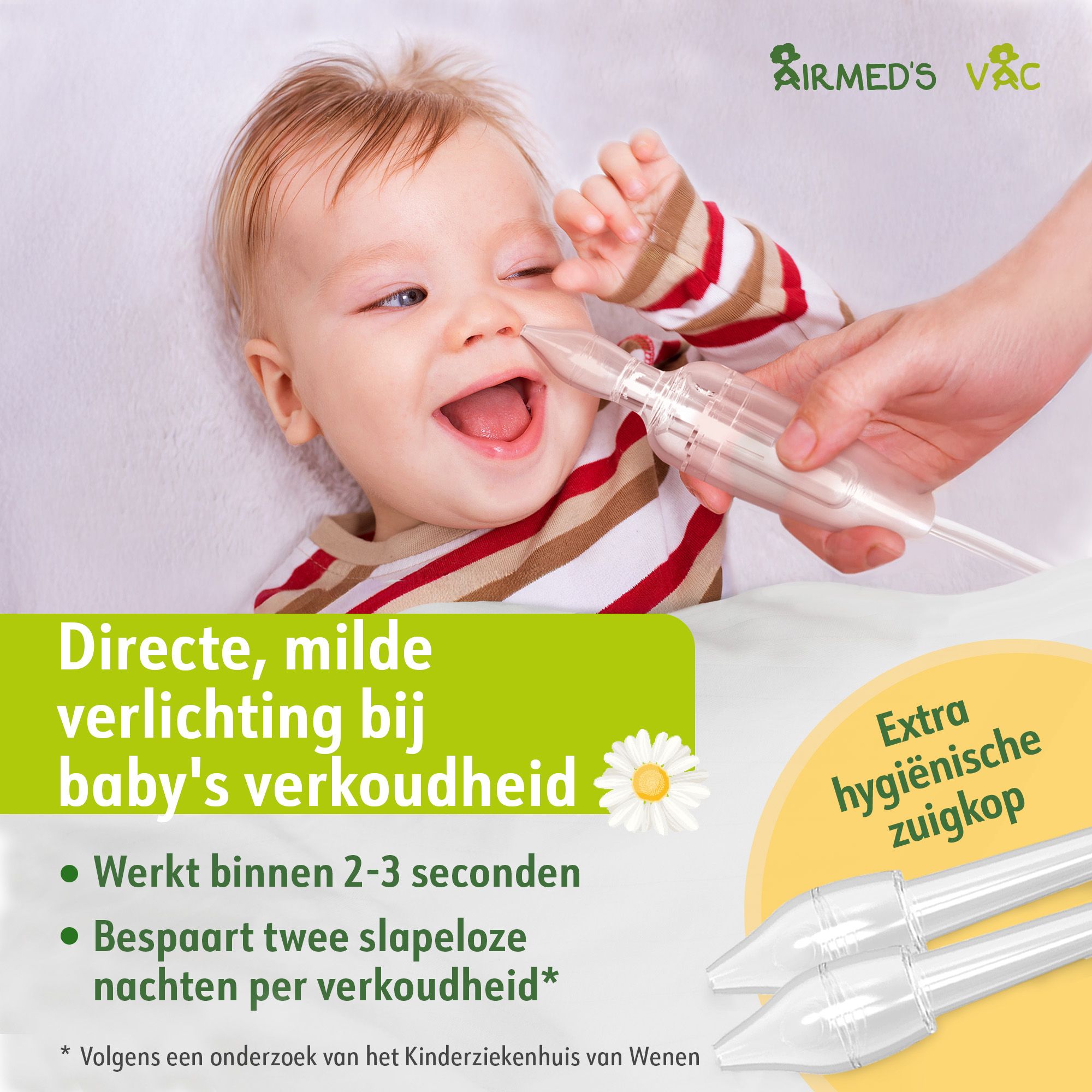 Airmed's neusreiniger: Zachte hulp bij babyverkoudheid, klinisch getest.