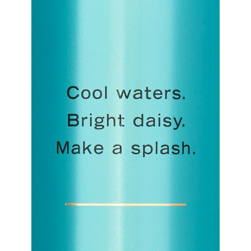 Texte sur fond bleu: Cool waters. Bright daisy. Make a splash.