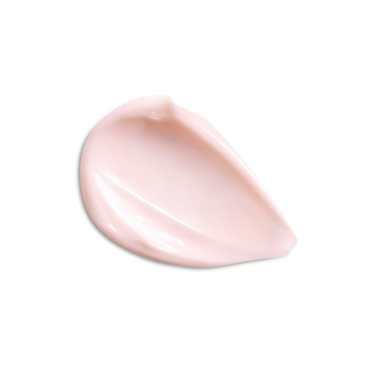 Kleurvlek roze crème op witte achtergrond. Gladde textuur, druppelvormig.