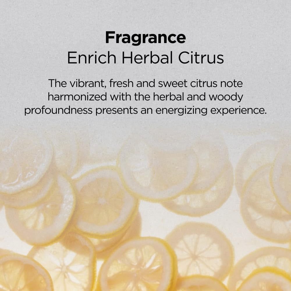 Tekst over geur: AYUNCHE Enrich Herbal Citrus, met citroenschijfjes.