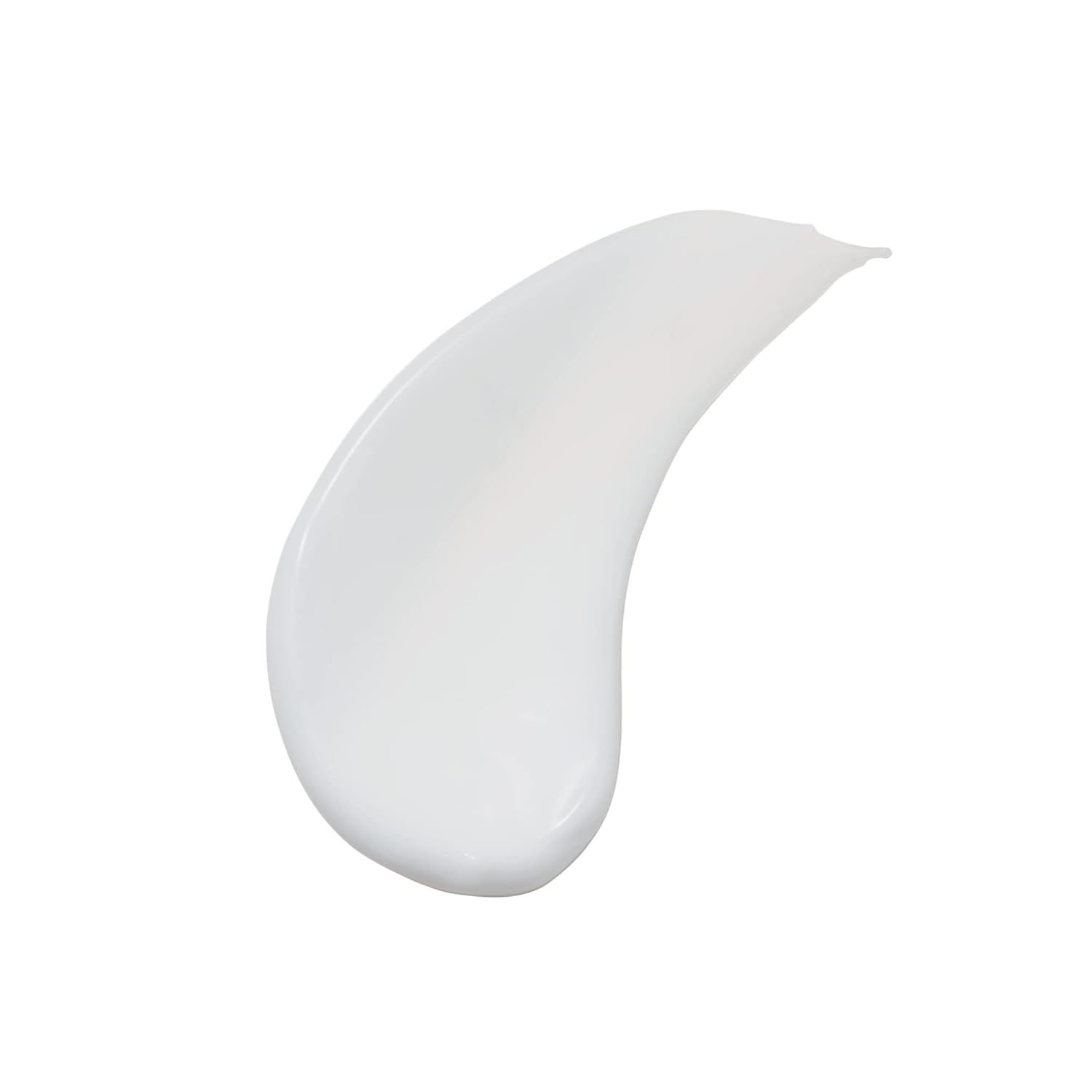 Trace de crème blanche sur fond blanc. La texture est lisse et brillante.