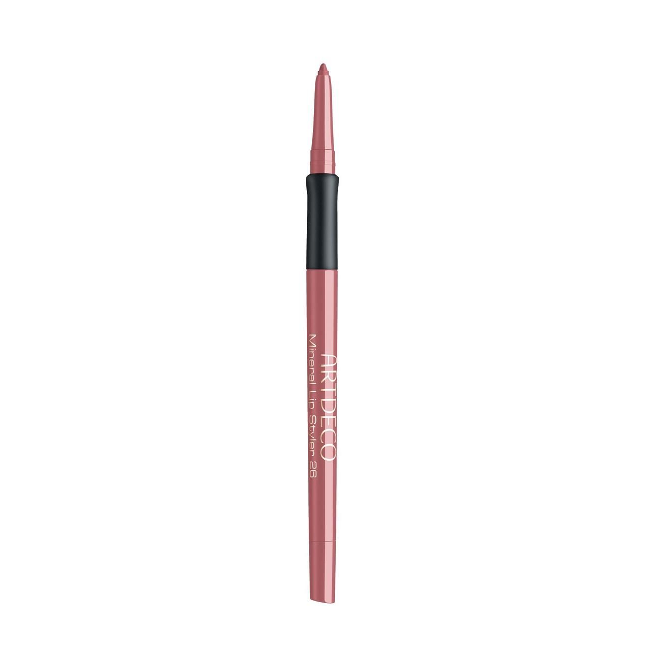 Crayon à lèvres rose avec section noire. Inscription: ARTDECO Mineral Lip Styler 26.