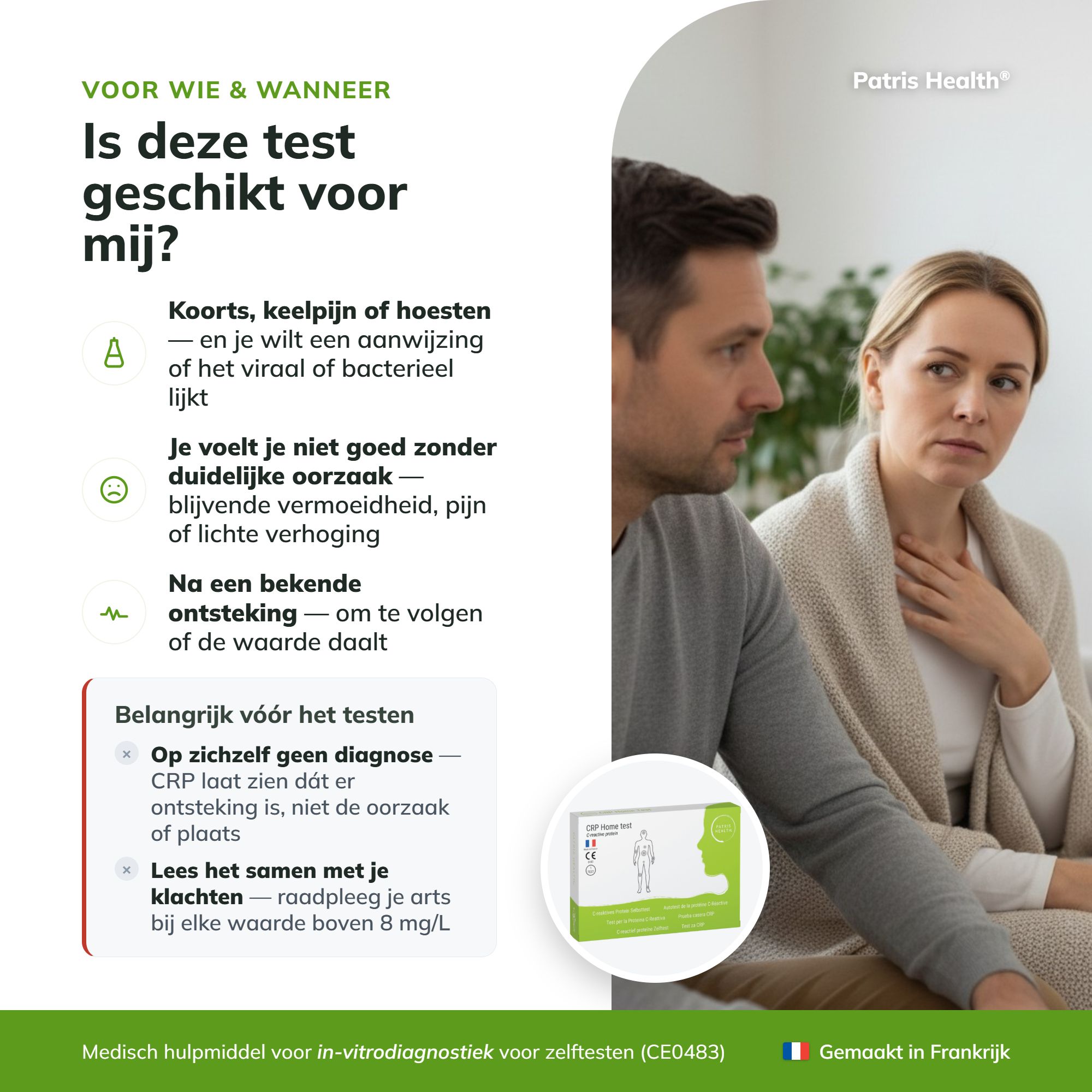 Nederlandse versie: Voor wie & wanneer - Geschiktheid van de CRP sneltest.