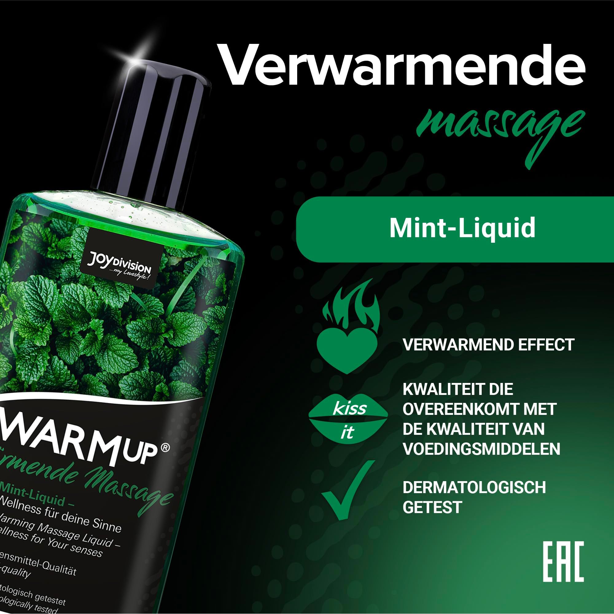 Fles Joydivision WARM UP Munt, verwarmende massageolie, 150ml.