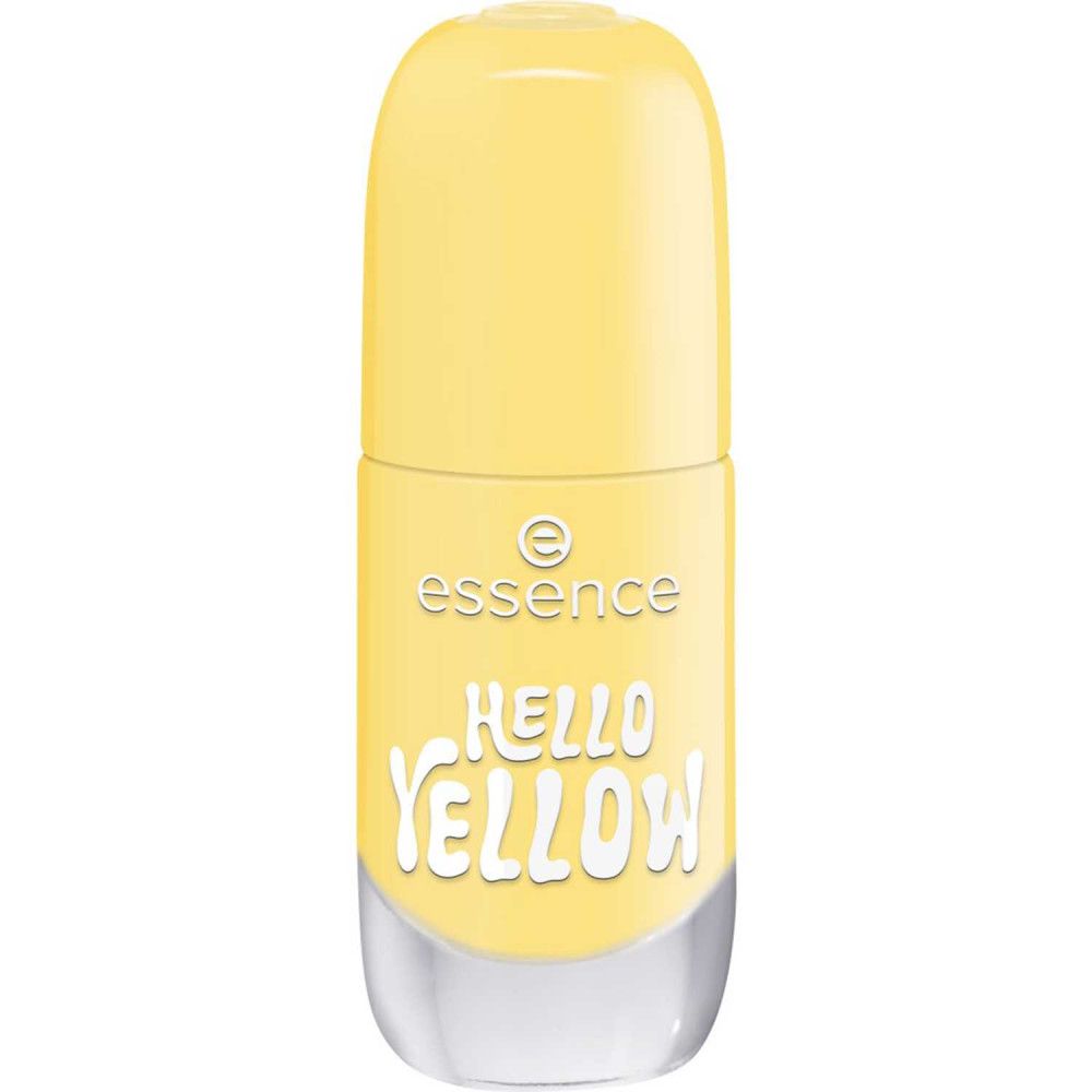 Vernis à ongles gel jaune. Flacon fermé avec inscription "HELLO YELLOW" et "essence".