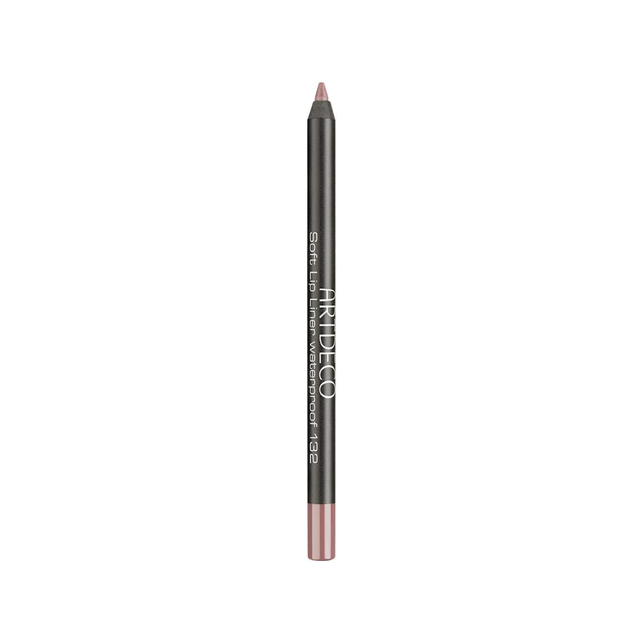Artdeco Soft Lip Liner Waterproof 132 in roze-bruin. Een enkele lipliner met puntige punt en zilveren belettering.