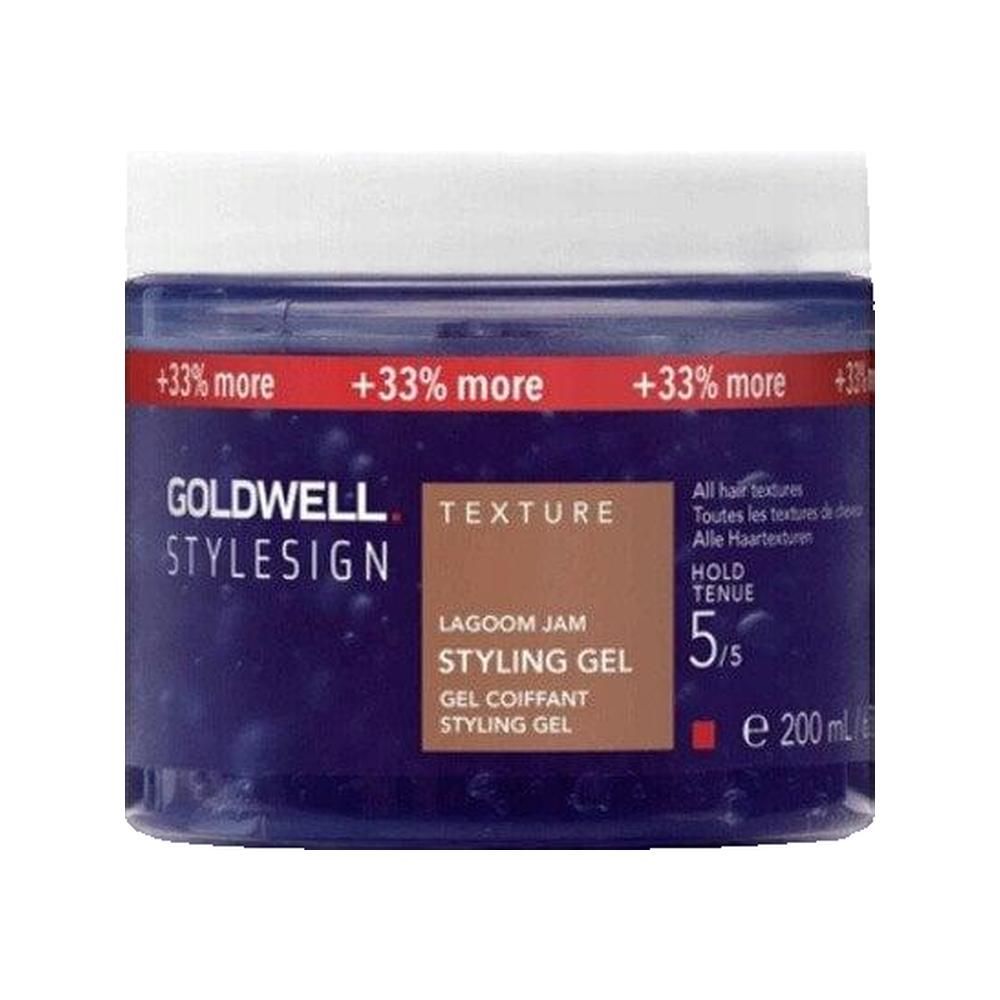 Gel coiffant Goldwell StyleSign Texture Lagoom. Pot bleu avec bande rouge. Texte et 200ml.