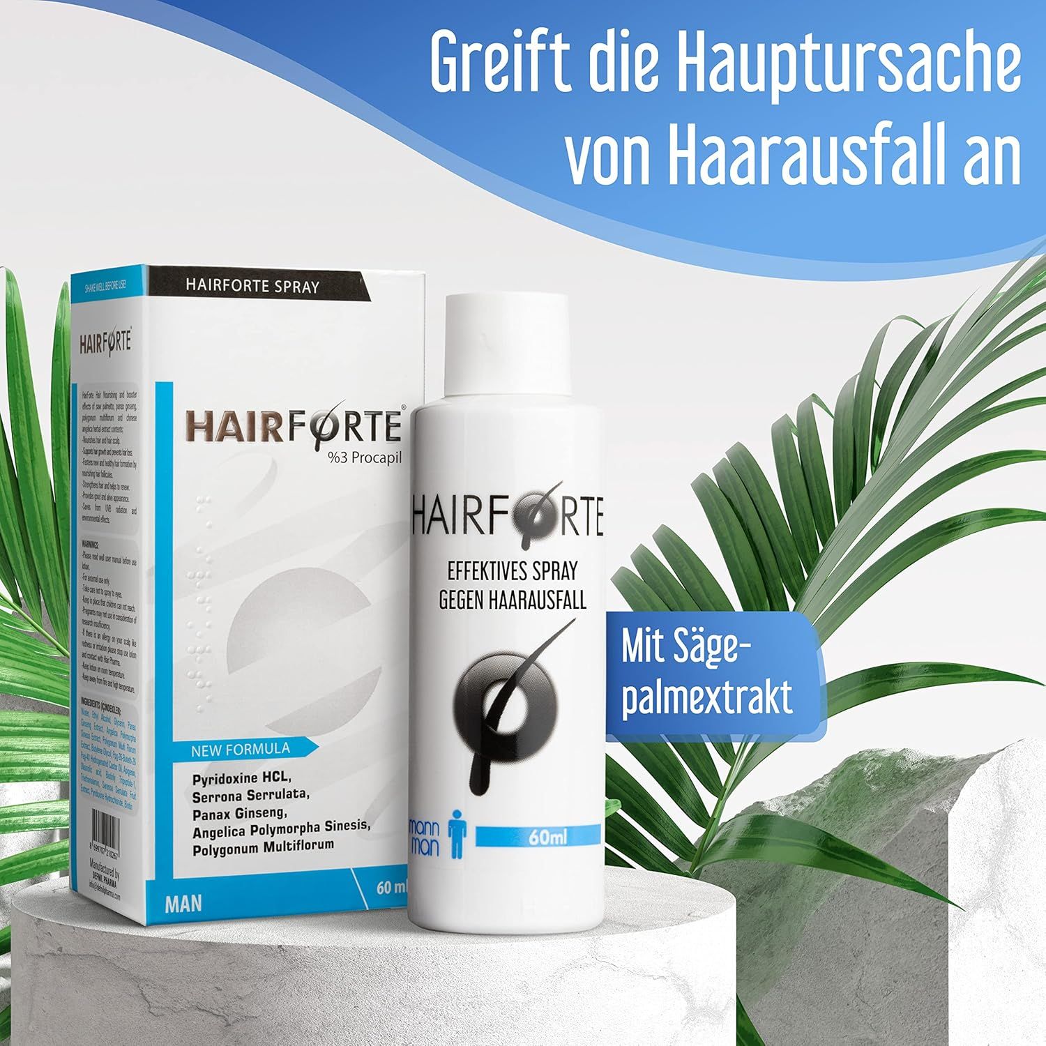 Hairforte Spray 3% Procapil contre la perte de cheveux, bloqueur de DHT
