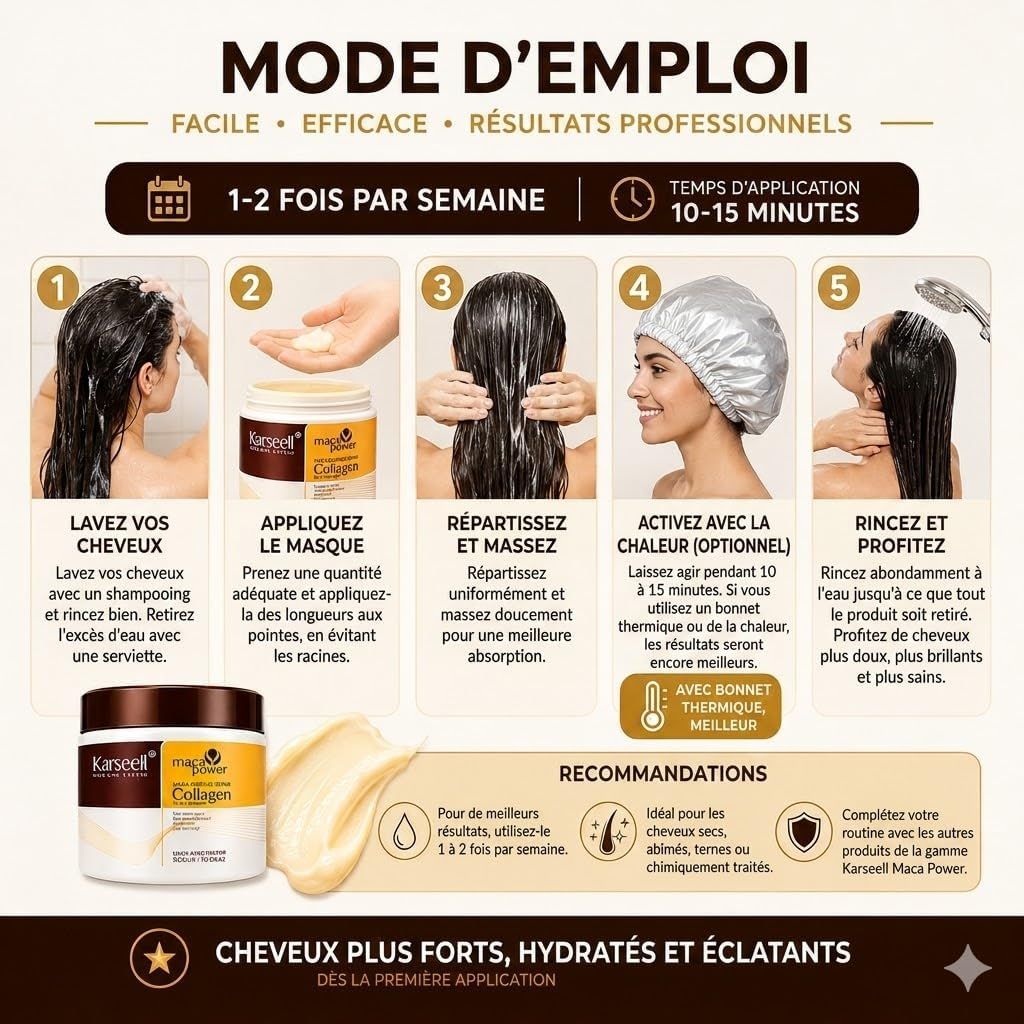 KARSEELL Masque Capillaire au Collagène – Réparation Nutrition et Hydratation
