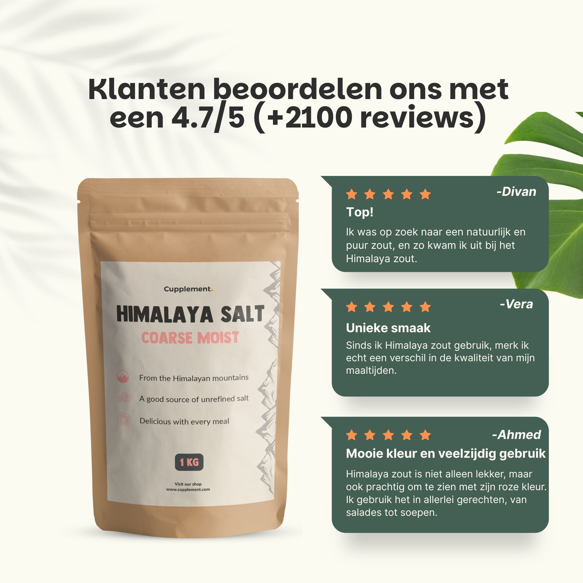 Zak Himalaya zout, grof, vochtig. Tekst: Cupplement, Himalaya Salt, 1 kg. Klantbeoordeling 4.7/5. Citaten.