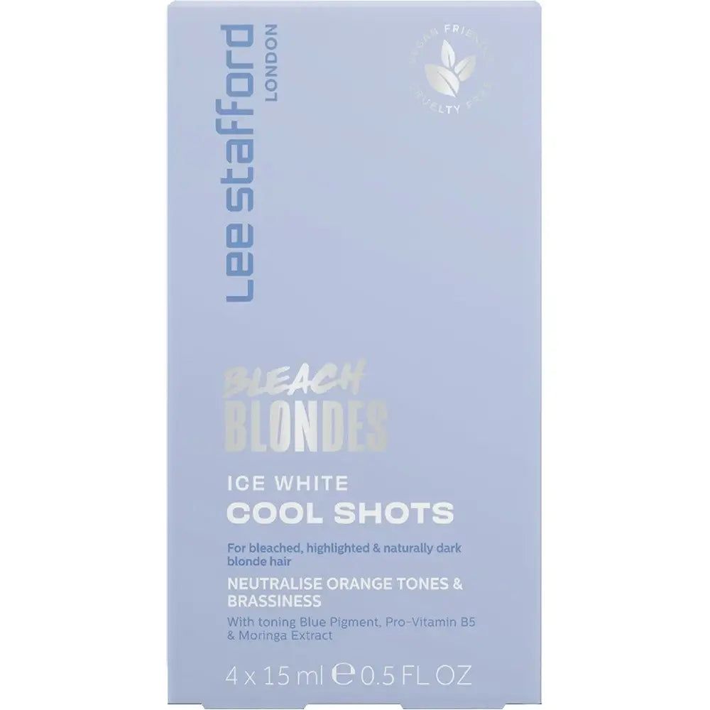 Emballage de Lee Stafford Bleach Blondes Ice White Cool Shots, 4x15ml.