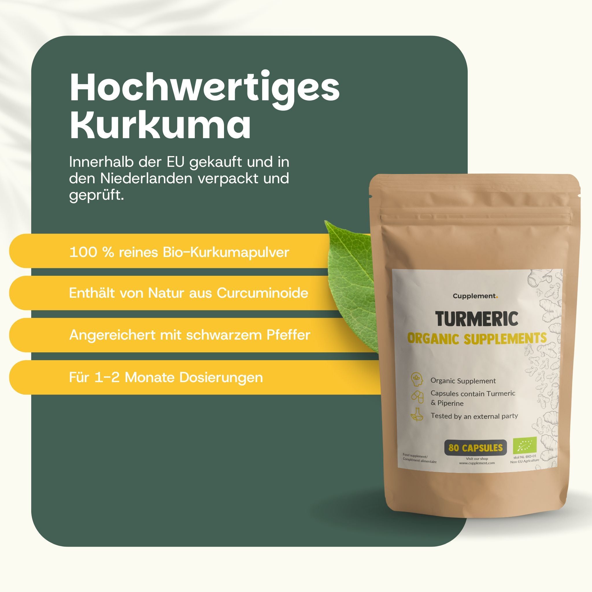 Emballage de capsules de curcuma bio.