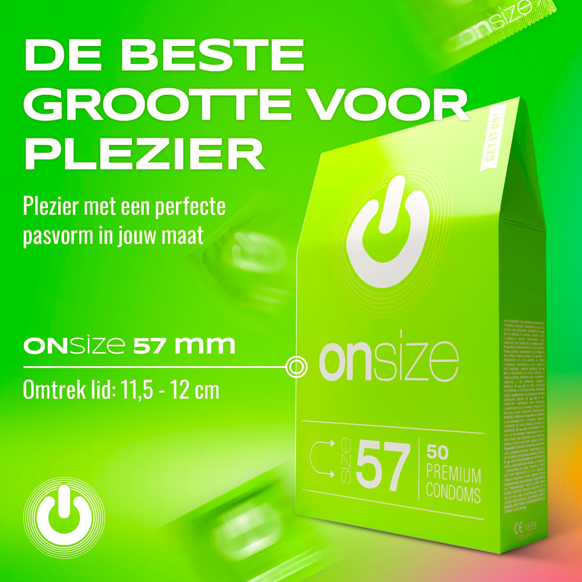 Groene ONsize condoomverpakking, 57mm, 50 stuks.