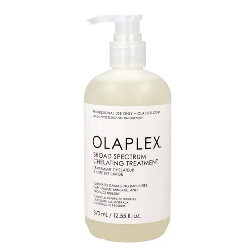 Olaplex Broad Spectrum Chelating Treatment. Flacon pompe. Texte: Élimine les impuretés. 370 ml.