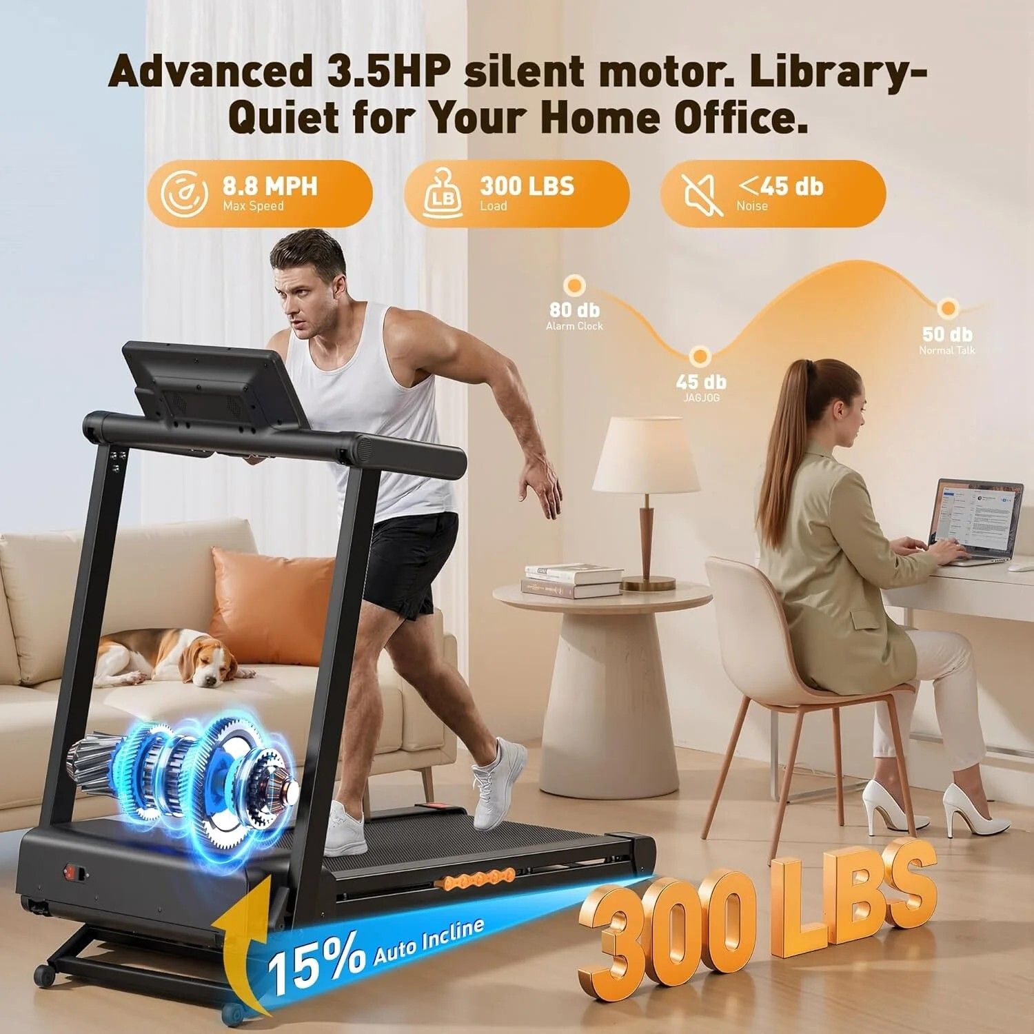 JAGJOG JT60 Tapis de course pliable pour la maison, 3,5 CV, 14 km/h
