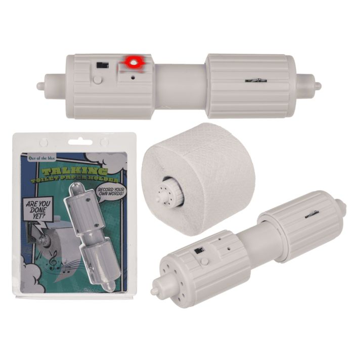 Ensemble de produits avec support de papier toilette et rouleau de papier. Le support a une LED rouge et est dans un emballage.