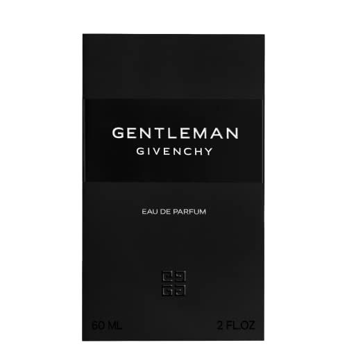Zwarte doos. Opschrift: GENTLEMAN GIVENCHY, Eau de Parfum. Logo onderaan. 60 ml, 2 FL.OZ.
