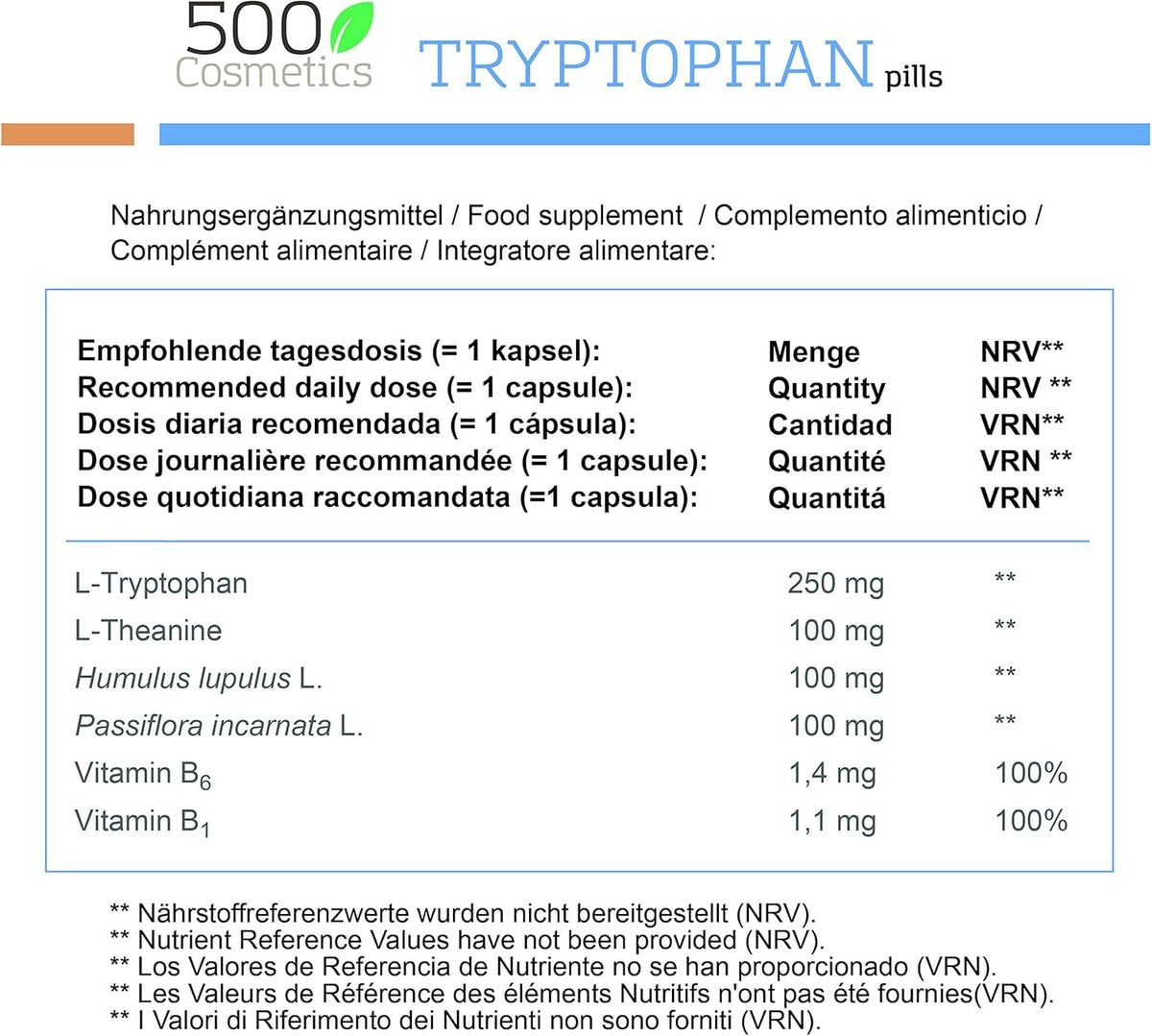 500Cosmetics Tryptofaan ontspanning & angstcontrole
