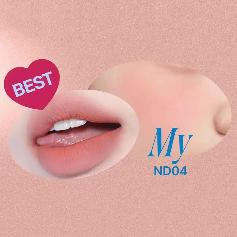 Roze lippen en wangen. Hart met tekst BEST. Tekst My ND04 in blauw.