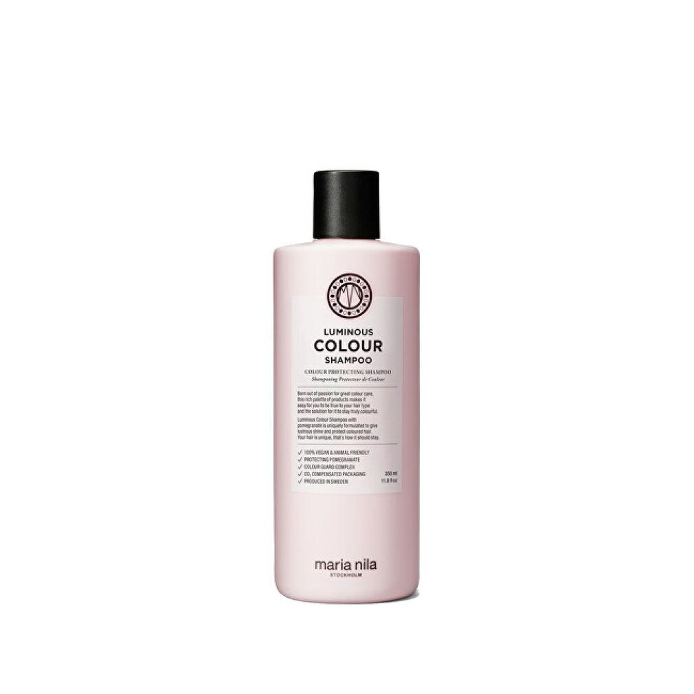 Maria Nila Luminous Colour Shampoo, 350ml fles met zwarte klapdop.