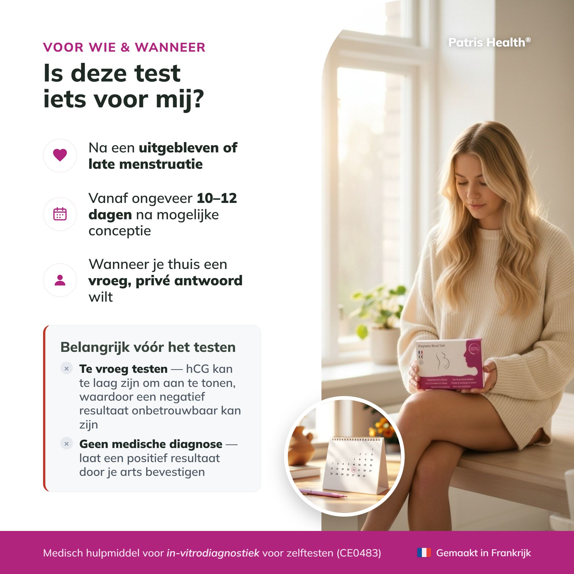 Belangrijke feiten: Specifiek, Nauwkeurig, Betrouwbaar, Snel, Gecertificeerd.