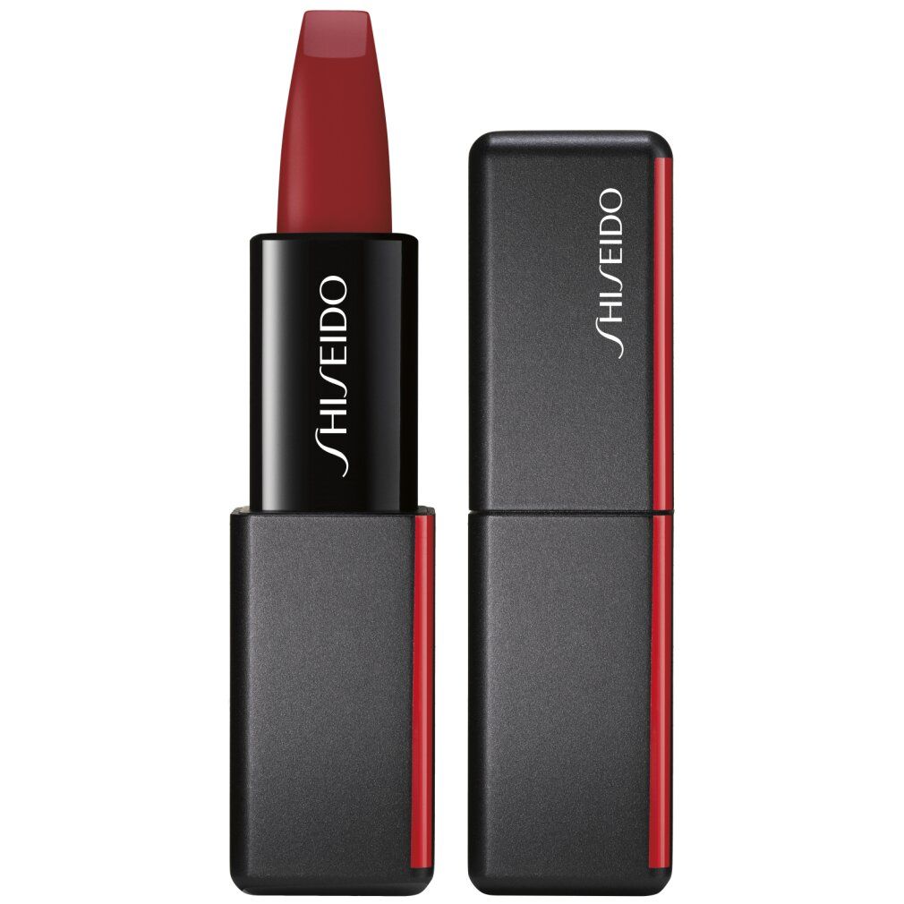 Rode lipstick in zwarte huls met rode streep. Merk Shiseido.