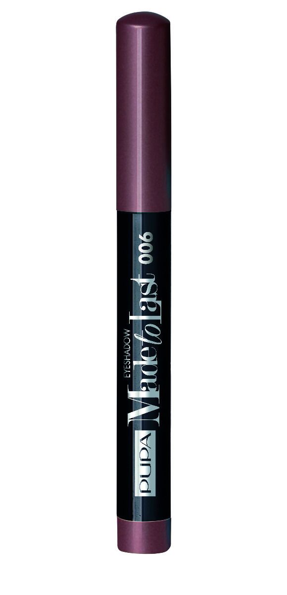 Bâton d'ombre à paupières violet avec inscription argentée "PUPA Made to Last".