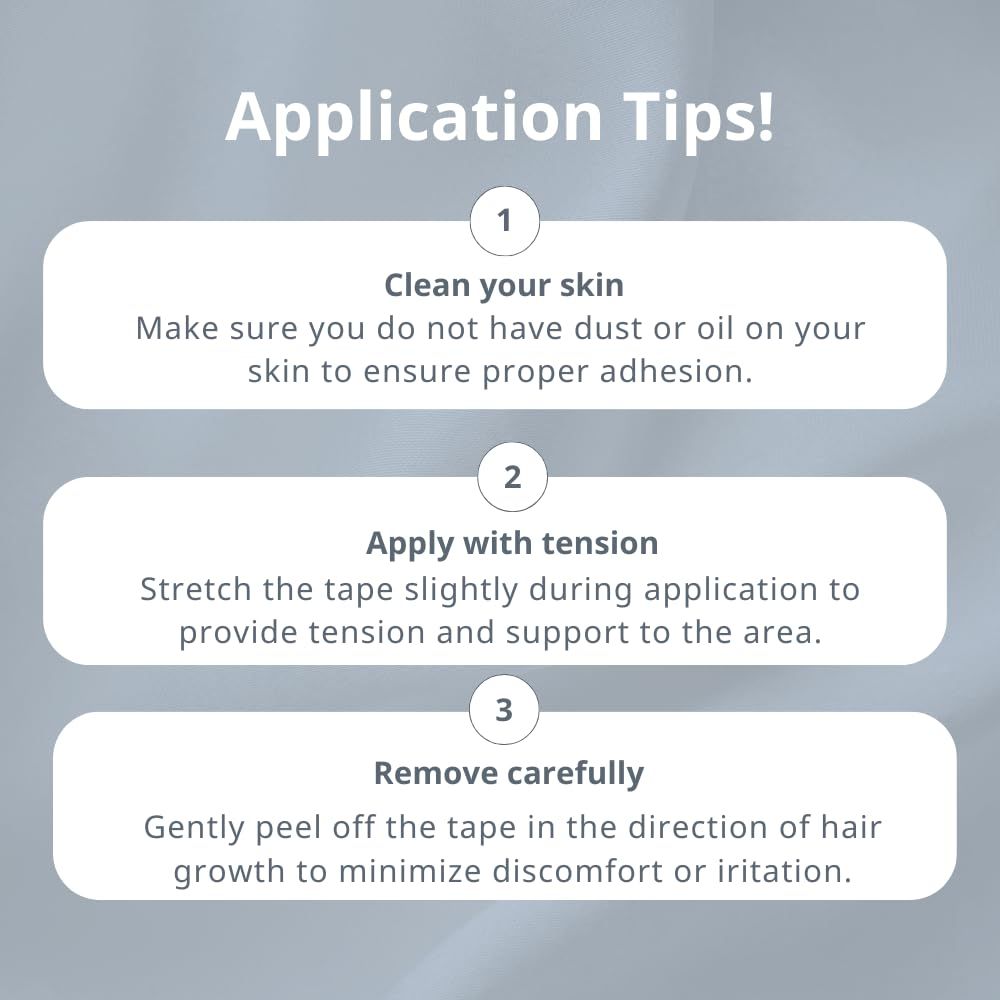 Conseils d'application du tape de kinésiologie : nettoyer la peau, appliquer avec tension, retirer avec précaution.