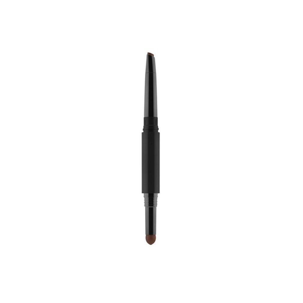 Crayon double, noir et argenté. Une extrémité est un crayon brun, l'autre un applicateur.