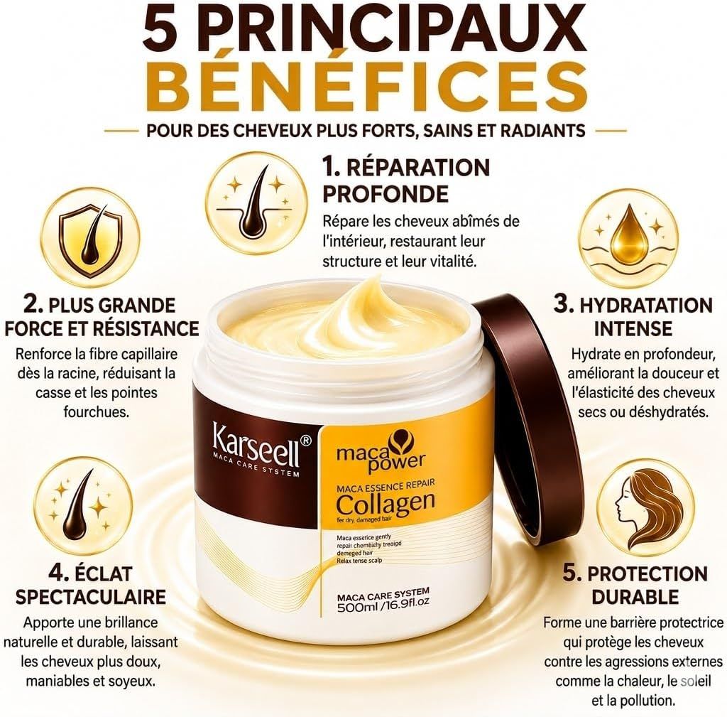 KARSEELL Masque Capillaire au Collagène – Réparation Nutrition et Hydratation