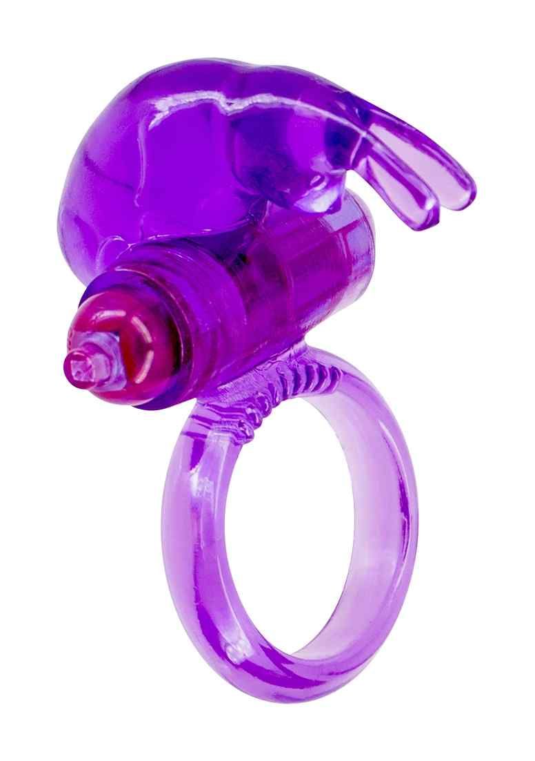 Anneau de pénis vibrant violet avec oreilles de lapin et anneau flexible.