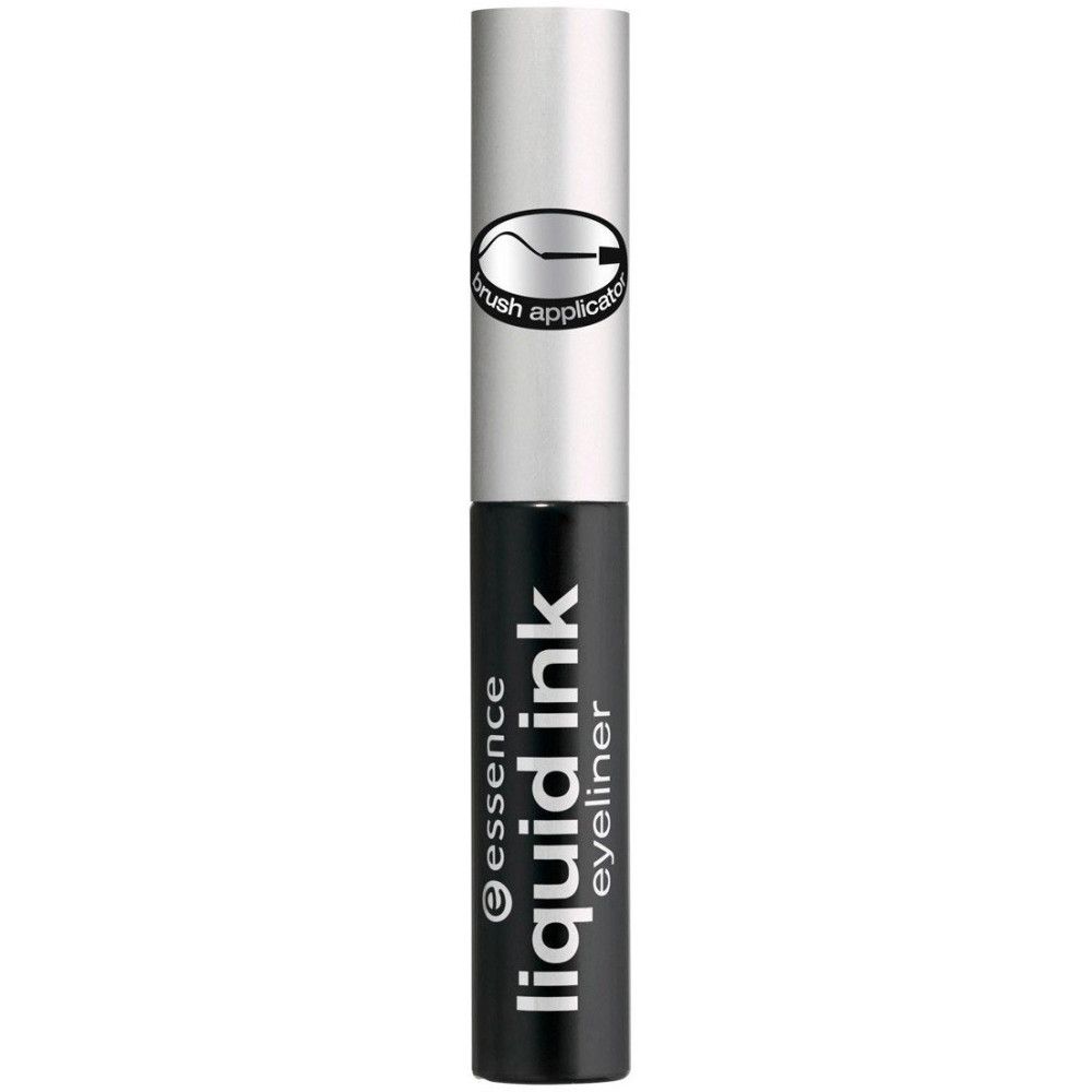 Eyeliner liquide noir avec capuchon argenté. Inscription: essence liquid ink eyeliner.