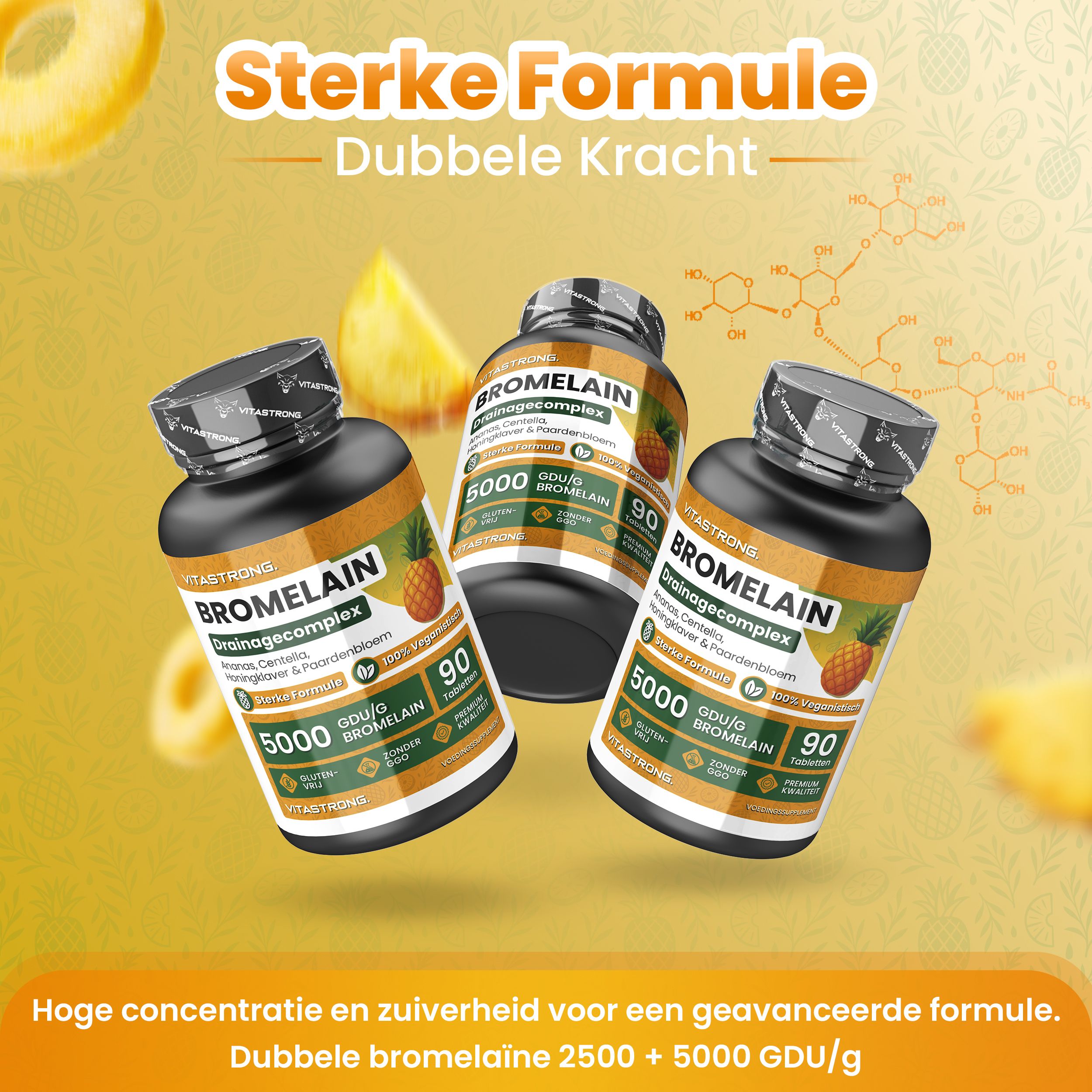 Vitastrong Bromelaïne 5000 GDU – ondersteunt vochtafvoer en helpt tegen cellulitis
