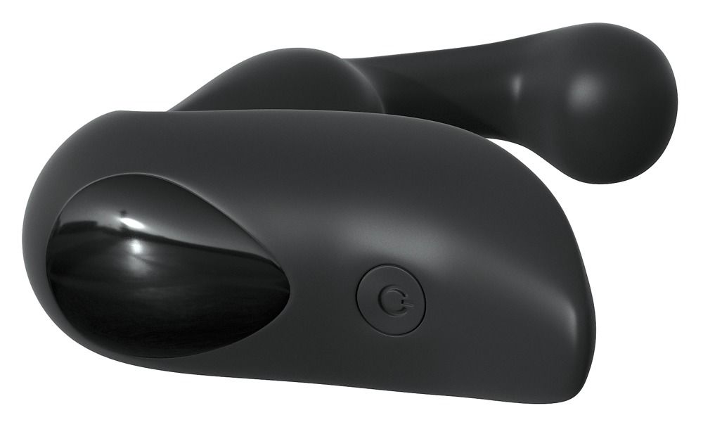 Zwart wellnessproduct met afstandsbediening. De set bestaat uit twee delen.