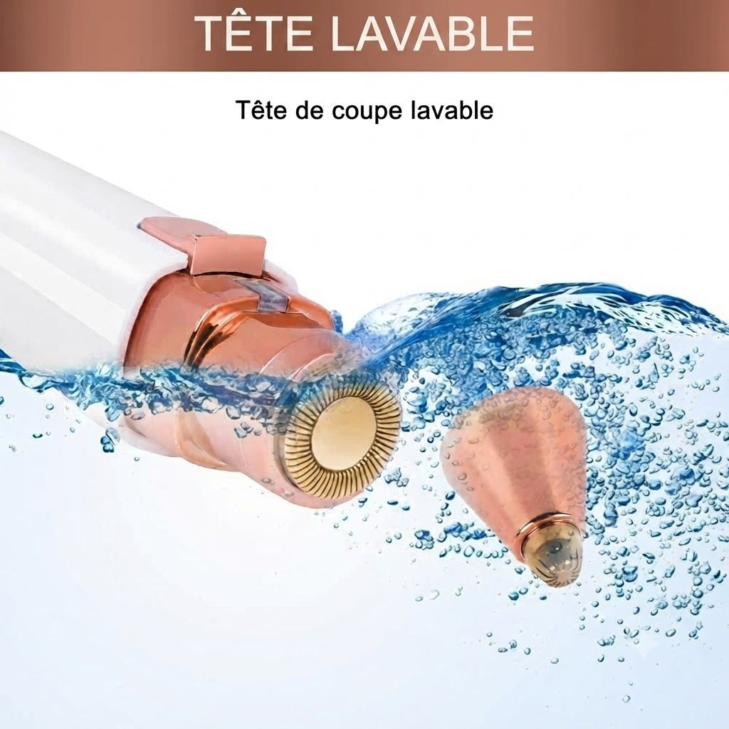 Tête de tondeuse amovible et lavable en or rose, immergée dans l'eau.
