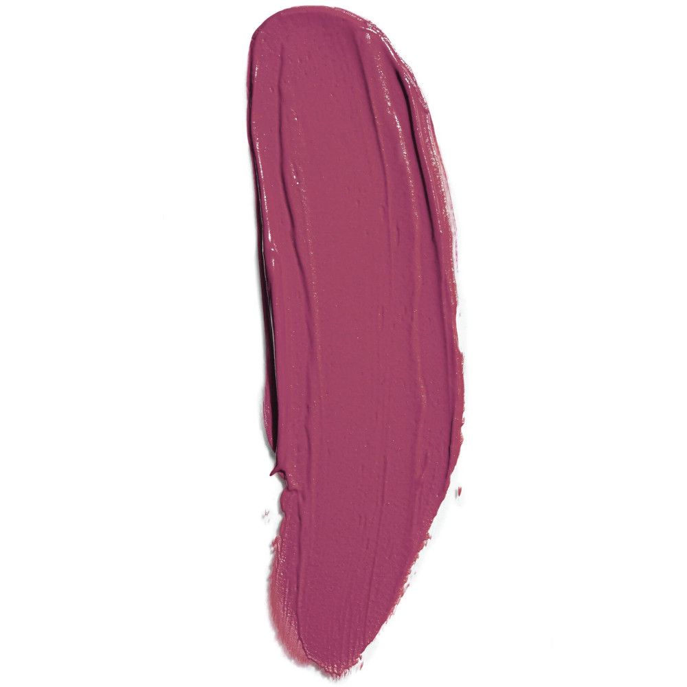 Un seul échantillon de rouge à lèvres rose mat sur fond blanc. La texture est lisse et opaque.