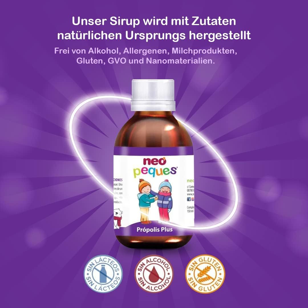 Bruine fles met witte dop. Etiket met productnaam en illustratie van kinderen. Tekst: Gemaakt van natuurlijke ingrediënten. Vrij van...