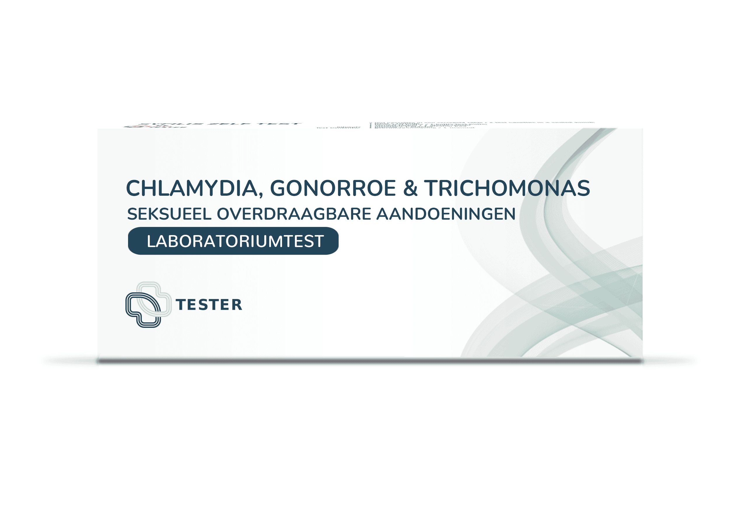 Emballage du test de laboratoire Chlamydia, Gonorrhée & Trichomonas pour hommes.