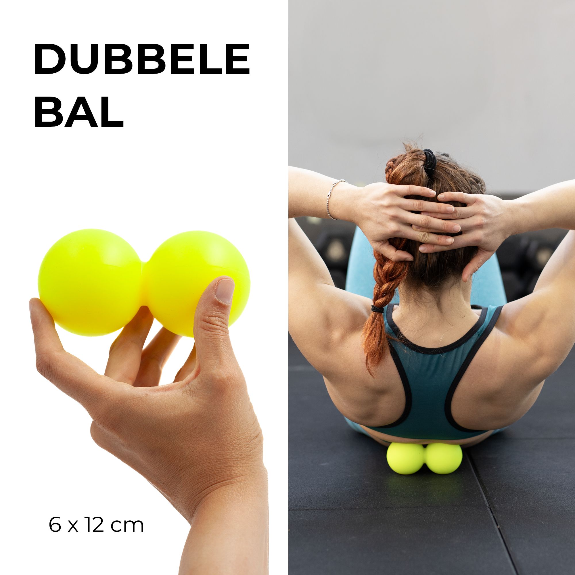 Massagebal set met dubbele bal, noppenbal, lacrosse bal en band.