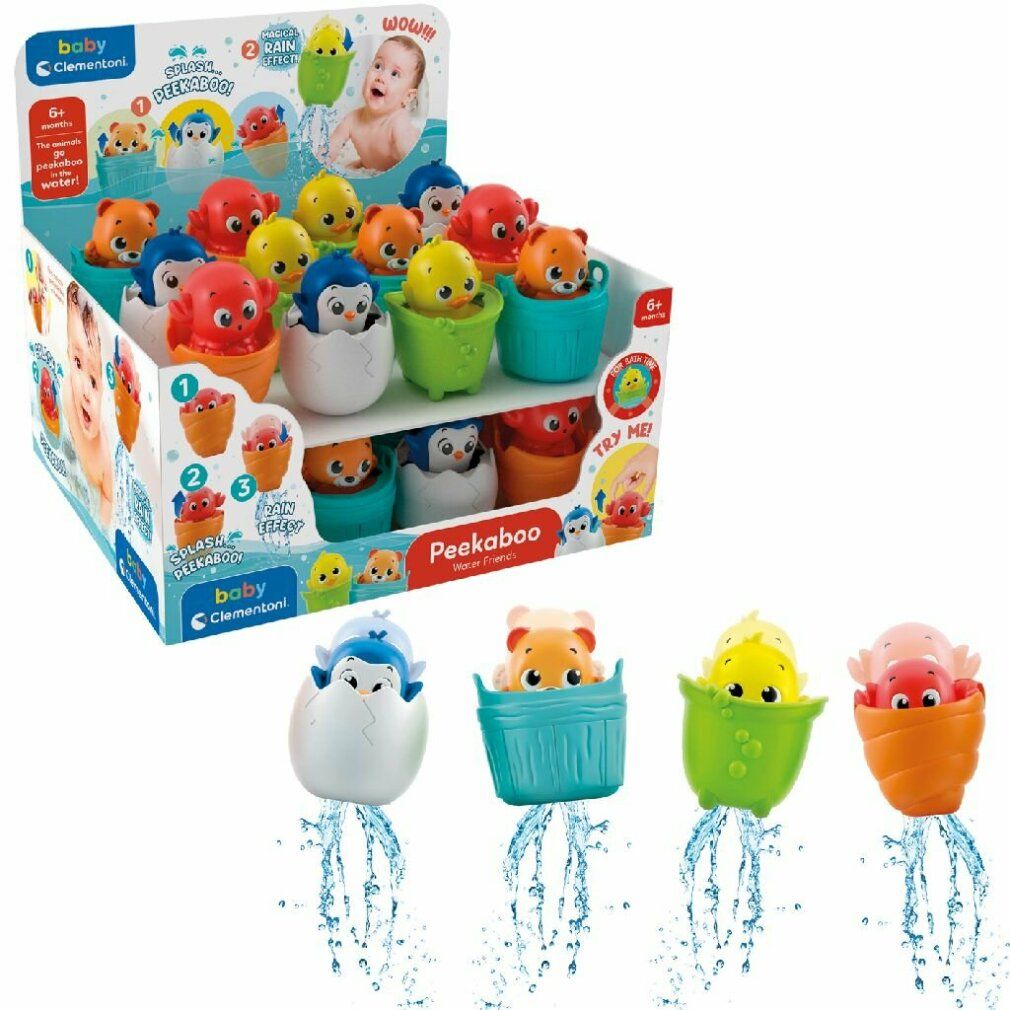 Display met badspeeltjes. Bevat krab, pinguïn, kuiken en beer. Verpakking met productnaam en logo.