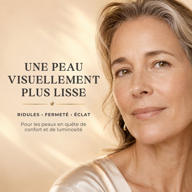 Portrait d'une femme à la peau lisse et aux cheveux poivre et sel.