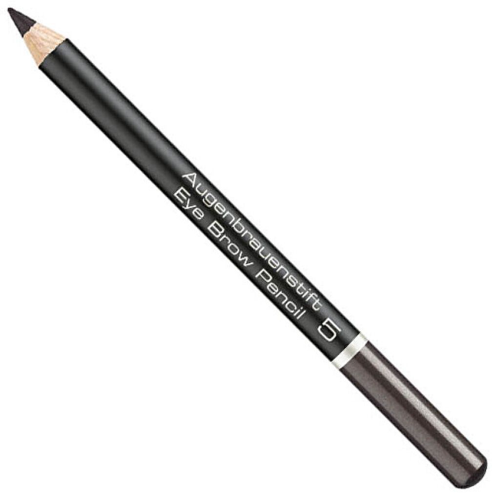 Crayon à sourcils noir avec pointe. Inscription: Augenbrauenstift, Eye Brow Pencil, 5. Anneau argenté.