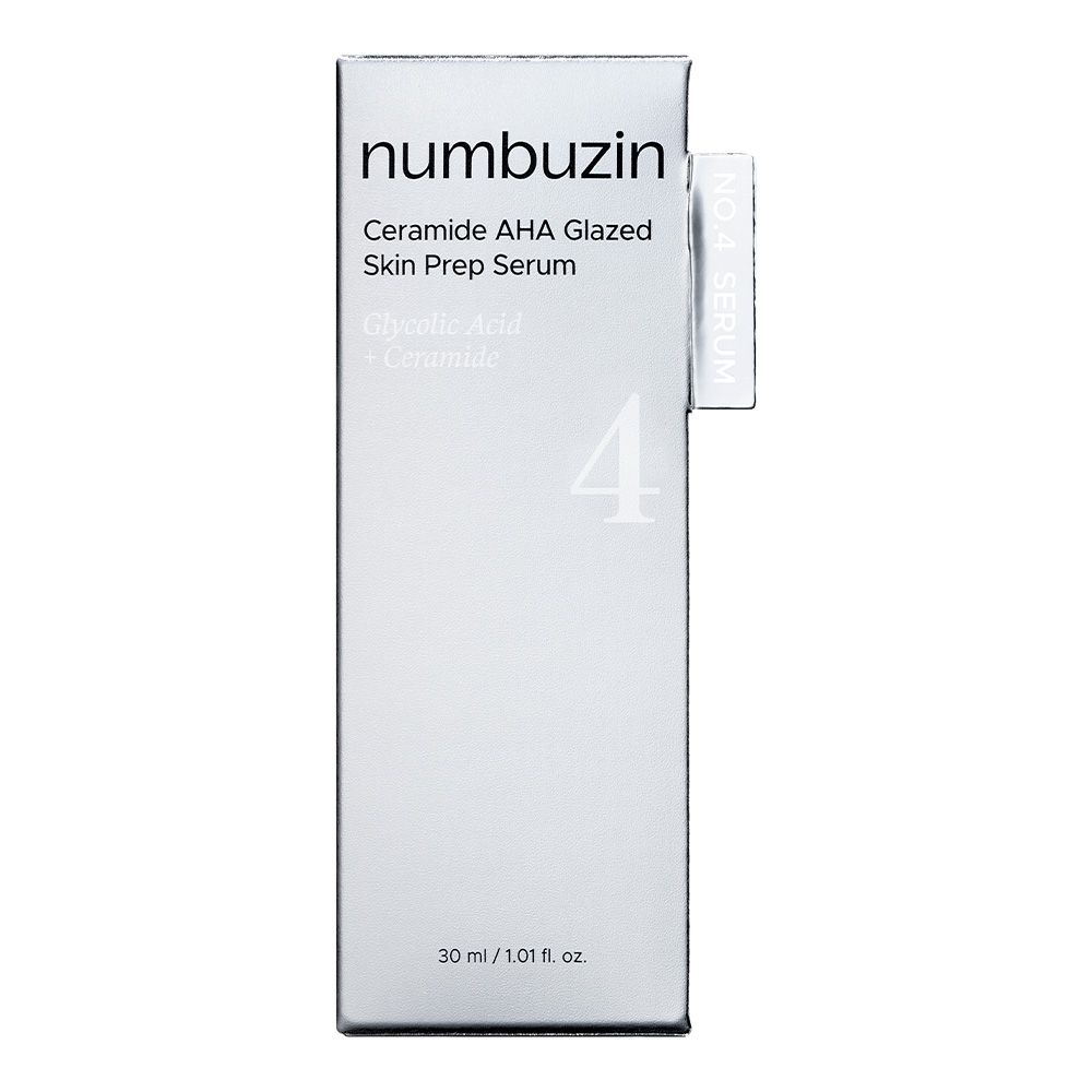 Numbuzin Nr.4 Serum verpakking: Witte doos met productinformatie en "30 ml / 1.01 fl. oz.". 