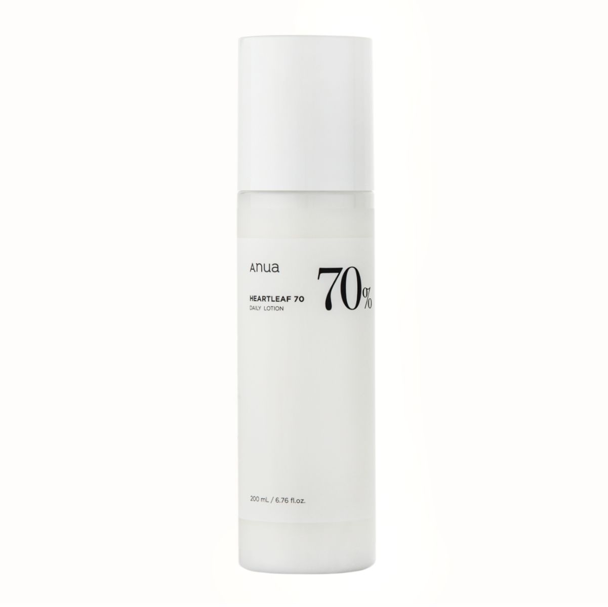 Lotion de jour Anua Heartleaf 70% dans un flacon pompe blanc.